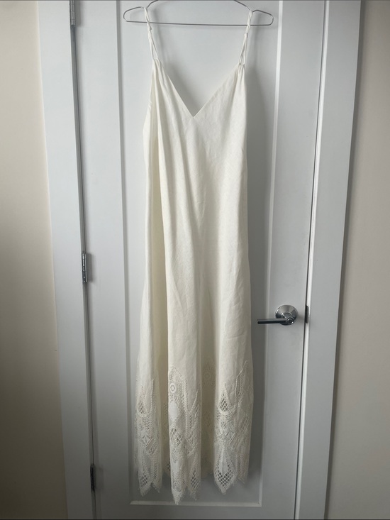 Zara Dresses & Skirts - Zara Ivory Maxi Slip Dress with Lace Trim 100% Linen